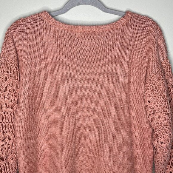 Vintage 90s Casual Corner Small Pink Dainty Crochet Knit Heavy Cozy Sweater - Picture 7 of 8
